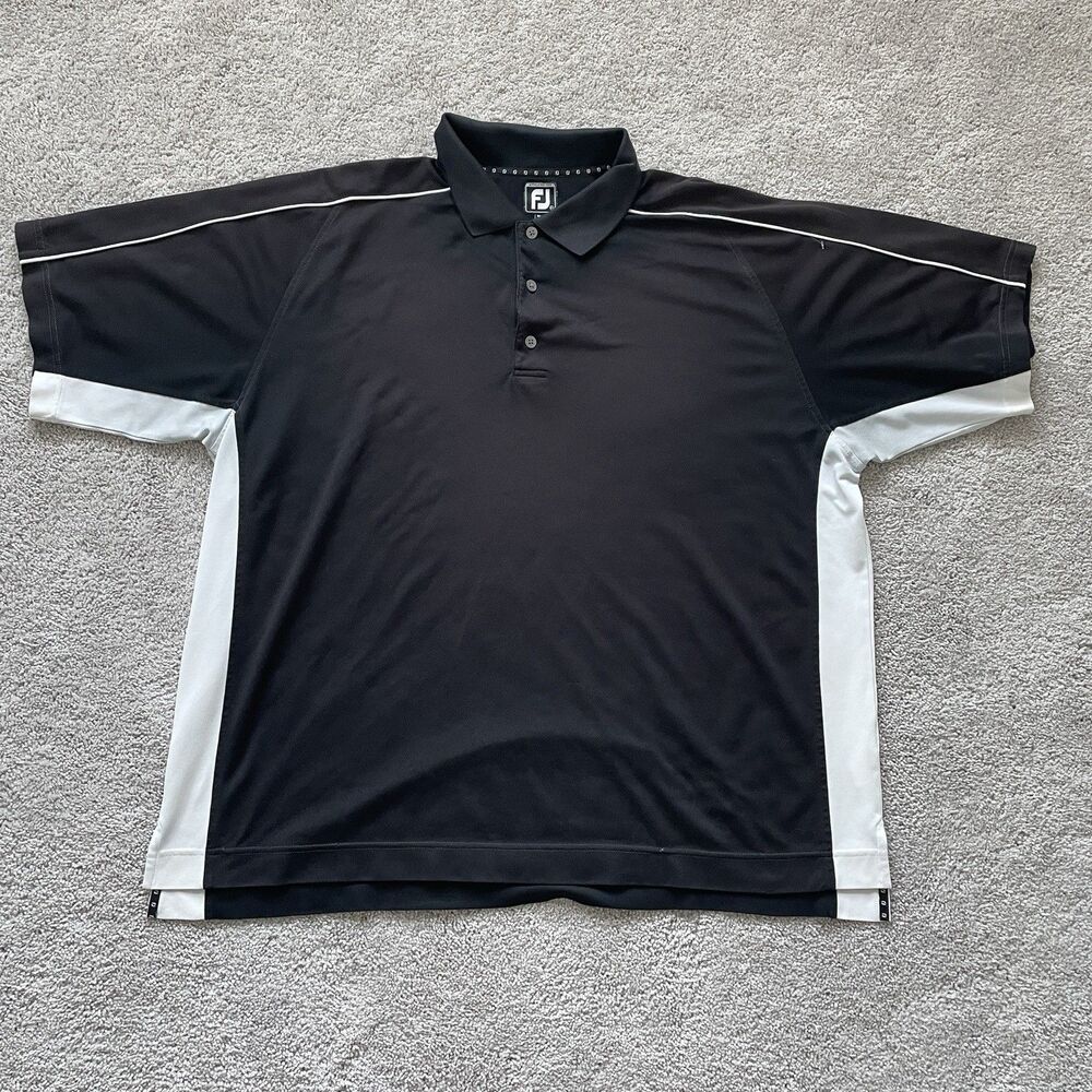 Footjoy Golf Black White Short Sleeve Polo Shirt Athletic Fit Shirt XXL
